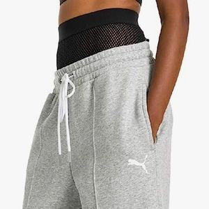 SELENA GOMEZ PUMA GRAY WIDE LEG RELAXED SWEAT PANTS BLACK MESH WAIST PANEL SZ XS